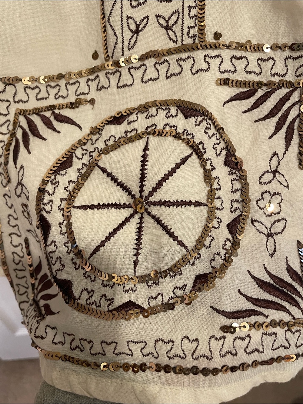 Soft Surroundings Cream Maxi Skirt with Brown Embroidered Stripes - Picture 4 of 7